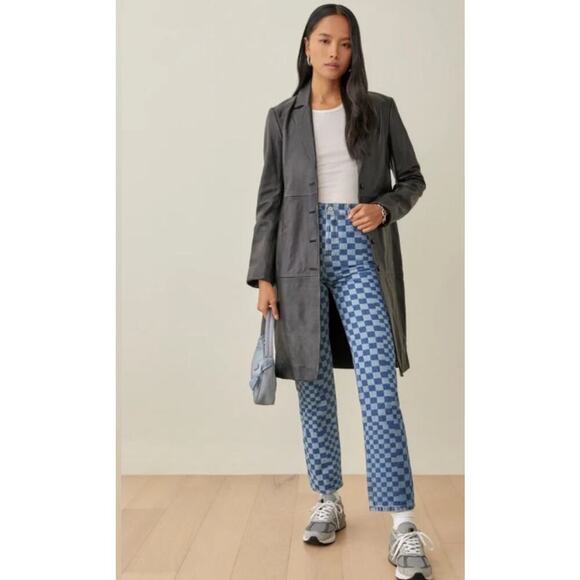 Reformation Cynthia Checkerboard High Rise Straight Jeans, Blue 29 - Picture 1 of 7